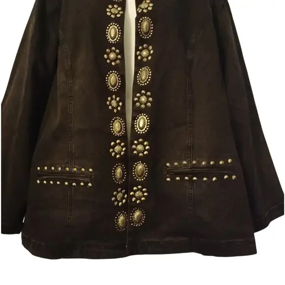 DG2 by Diane Gilman Black Denim Jeans Jacket With Silver Details. 2X - Picture 3 of 13
